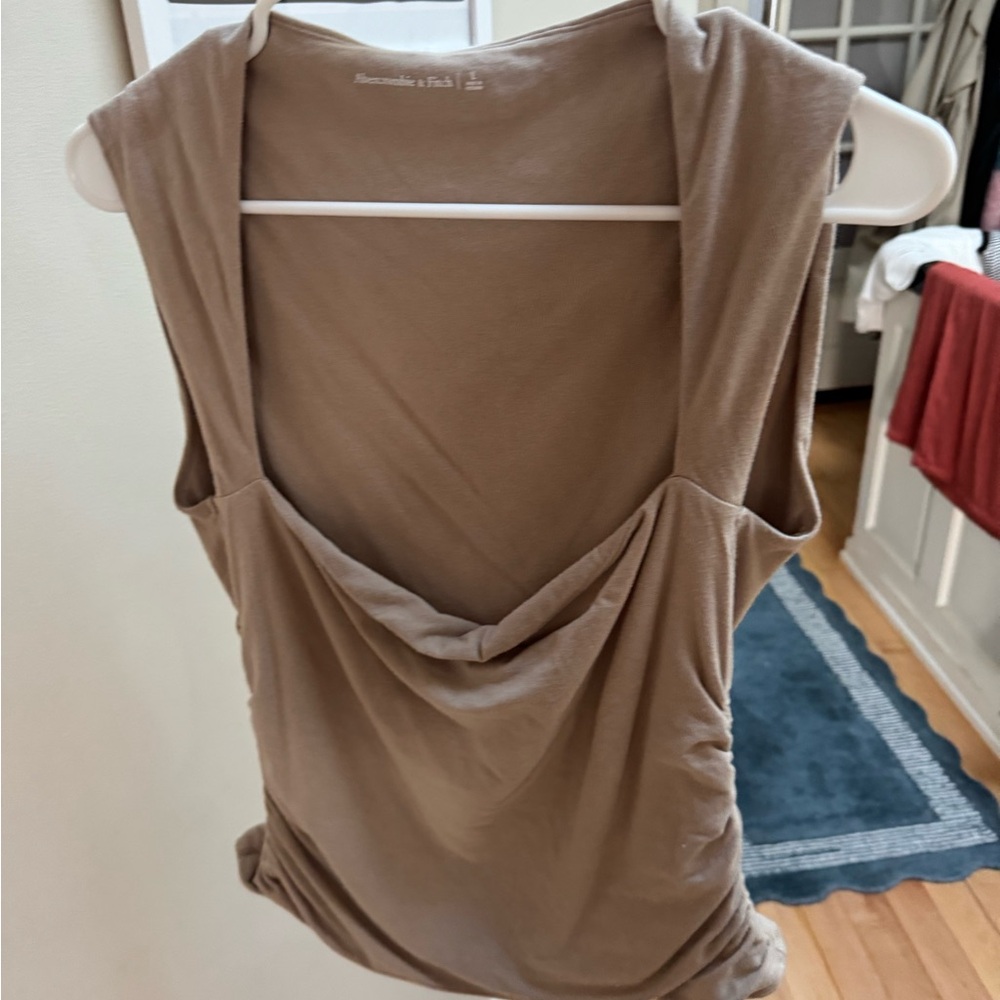Abercrombie & Fitch Tan Square Neck Top with Ruching